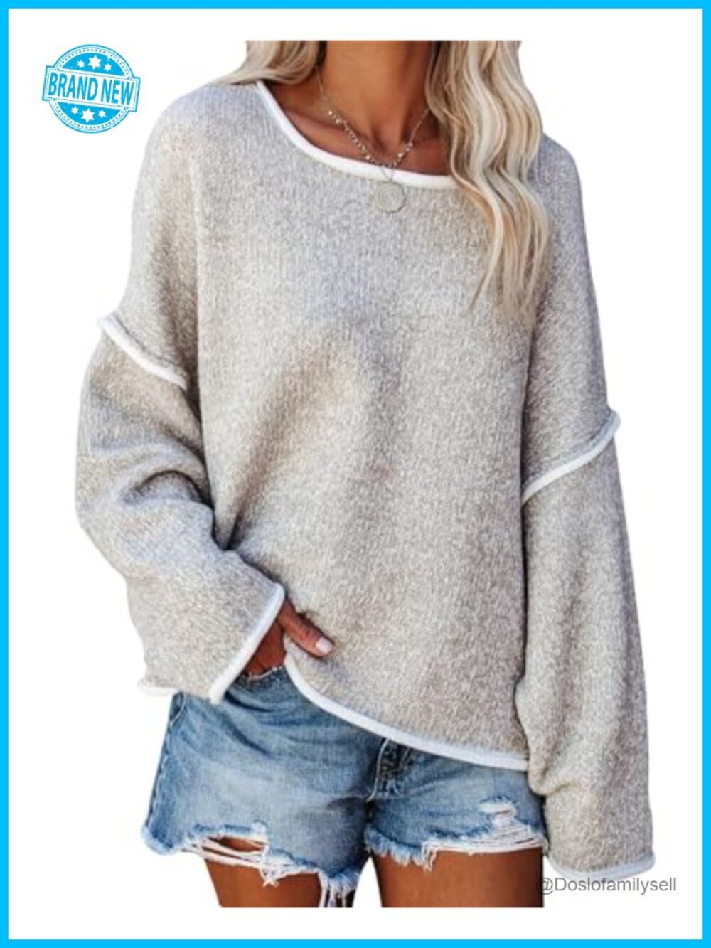 Womens Oversized Chunky Knit Batwing Sleeve Pullover Sweater Crew Neck